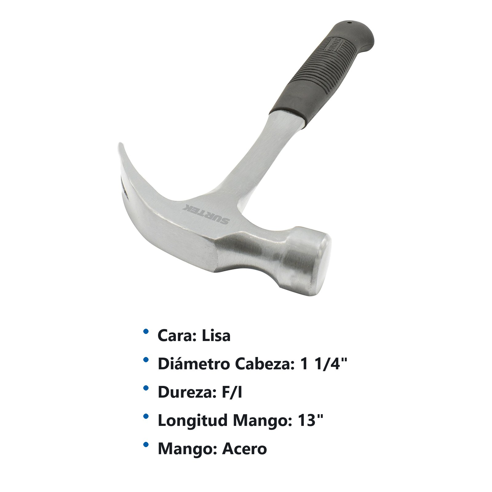 Martillo de uña curva forjada en una pieza con mango de neopreno de 13", 16 oz Surtek - Imagen 2