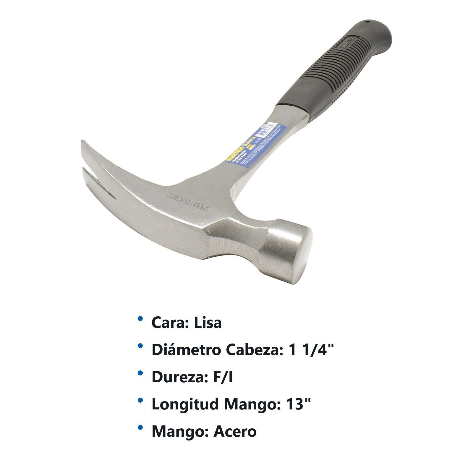 Martillo de uña recta forjada en una pieza con mango de neopreno de 13", 16 oz Surtek - Imagen 2