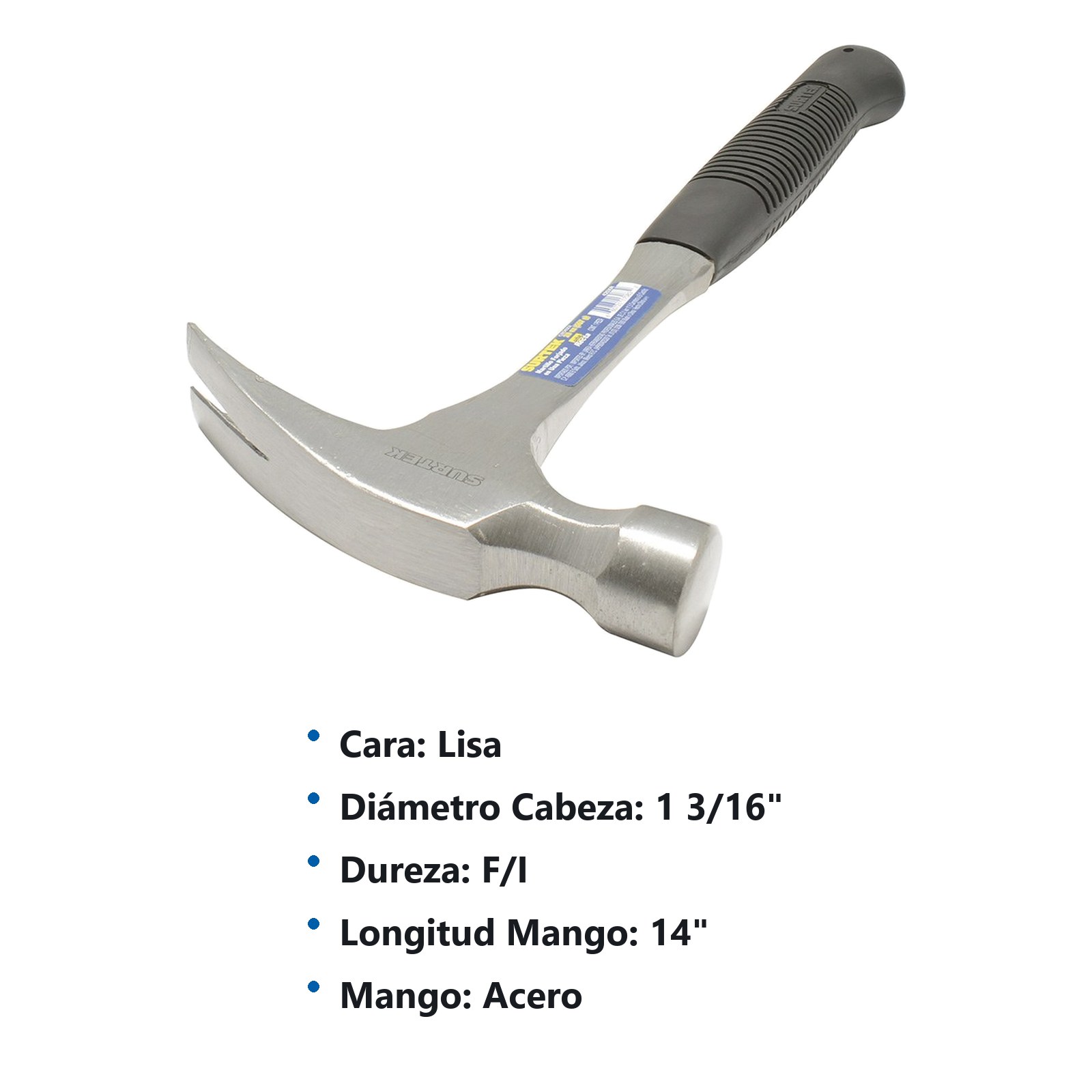 Martillo de uña recta forjada en una pieza con mango de neopreno de 14", 20 oz Surtek - Imagen 2