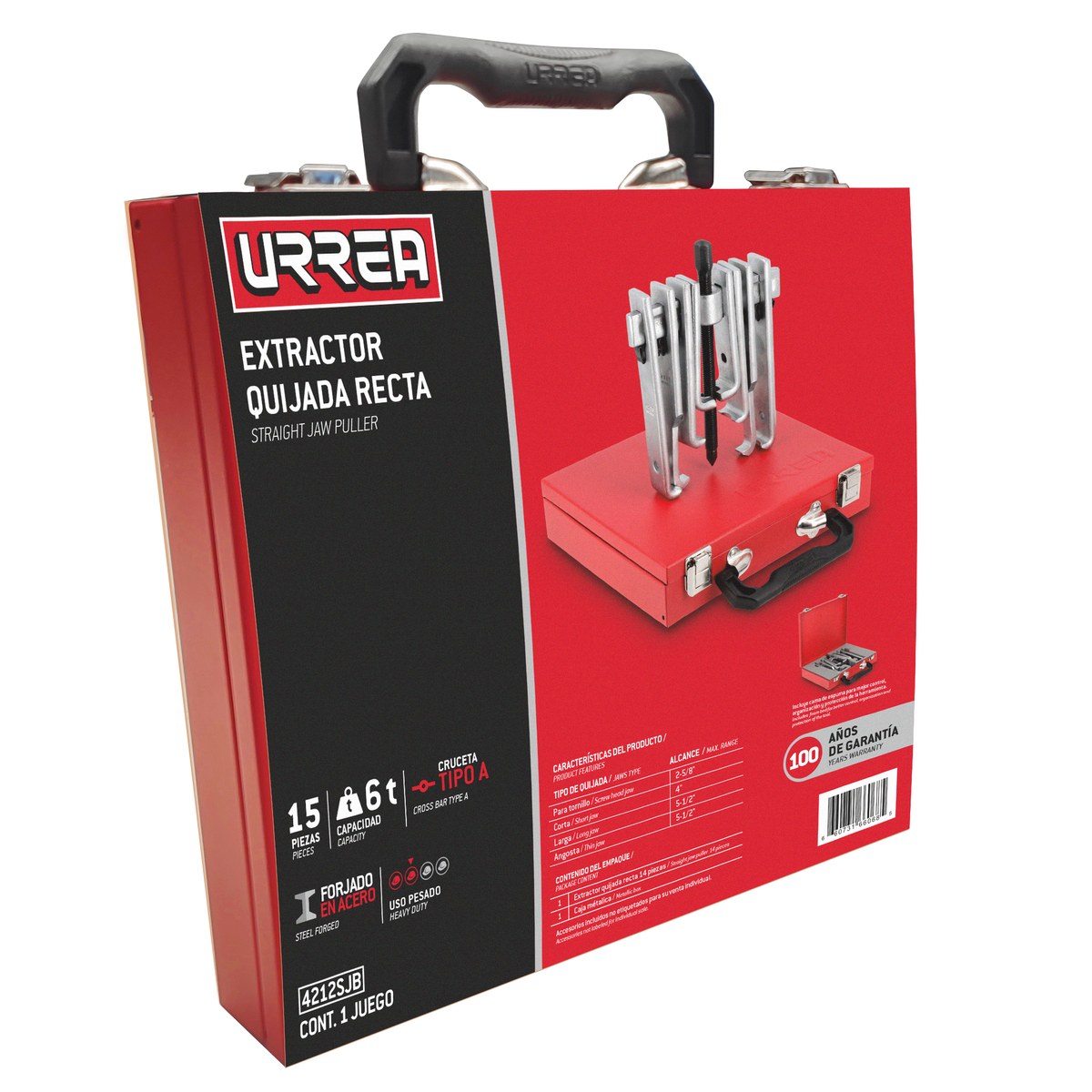Extractor quijada recta tipo "A" 6 ton, 15 piezas en caja metálica Urrea - Imagen 2