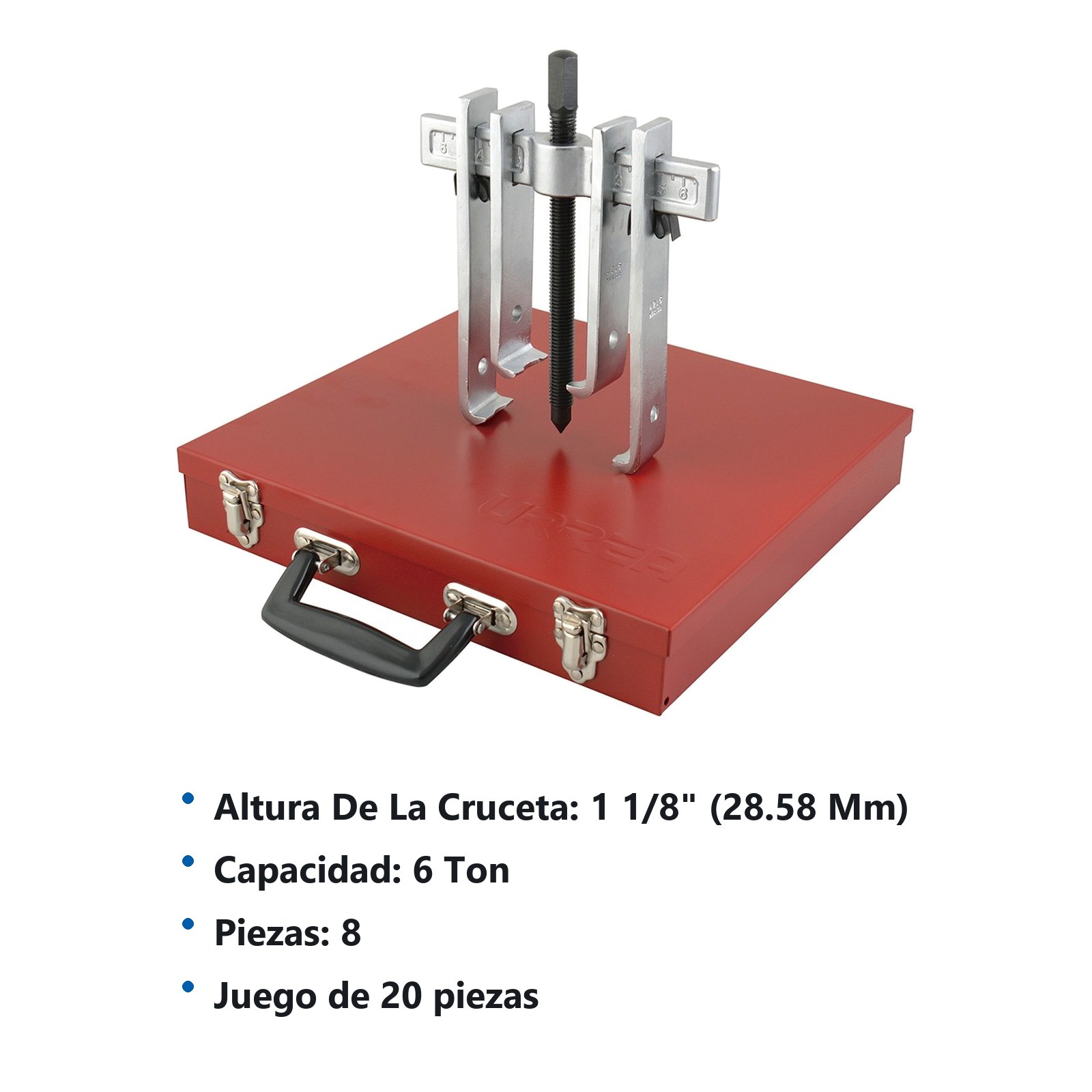Extractor quijada recta tipo "A" 6 ton, 9 piezas en caja metálica Urrea - Imagen 2