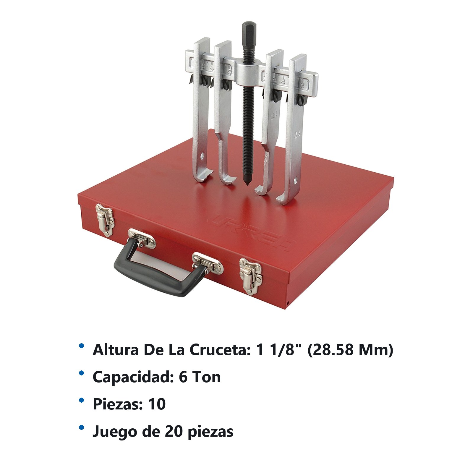 Extractor quijada recta tipo "A" 6 ton, 11 piezas en caja metálica Urrea - Imagen 2