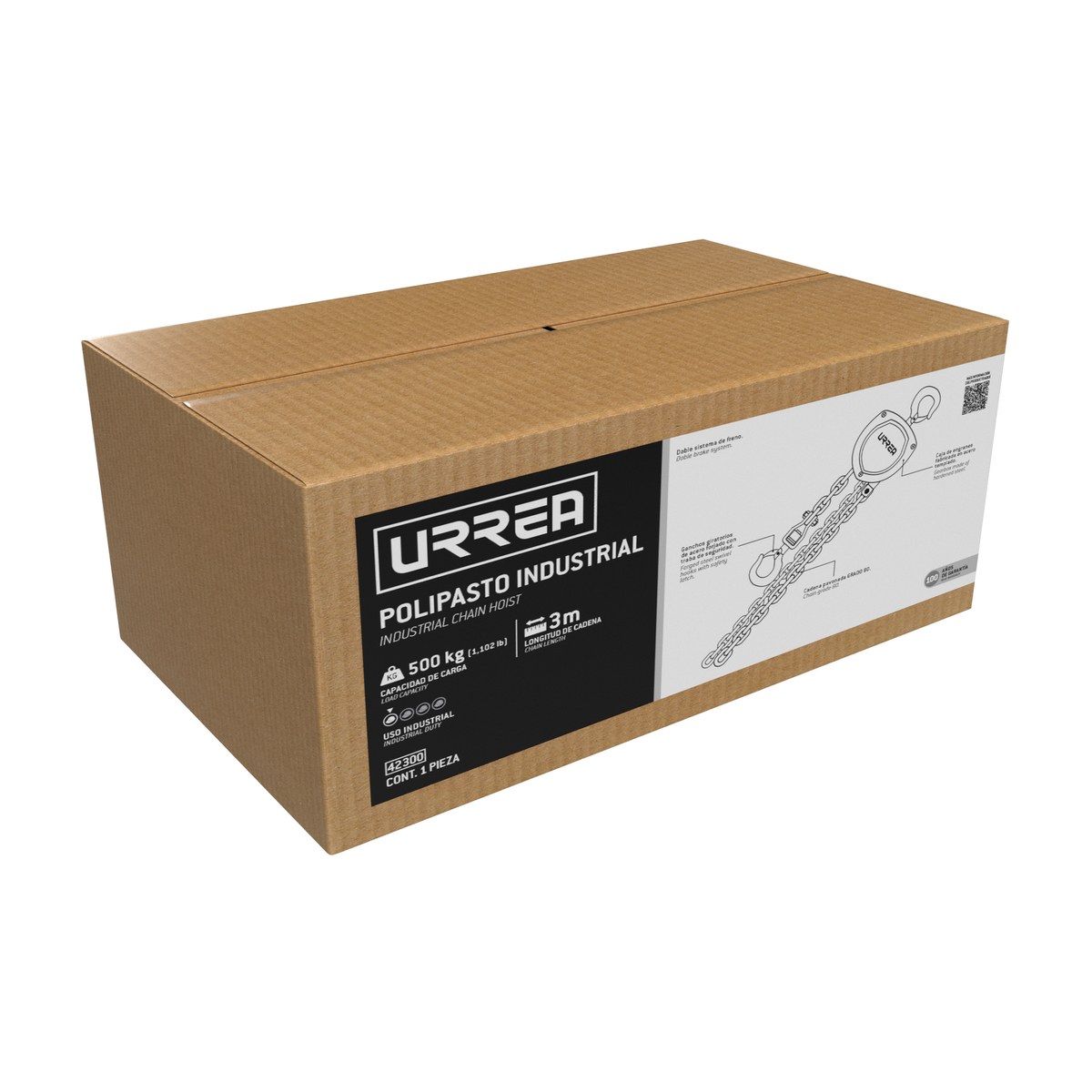 Polipasto manual 1 ramal, 0.5 ton, cadena 3 m Urrea - Imagen 2