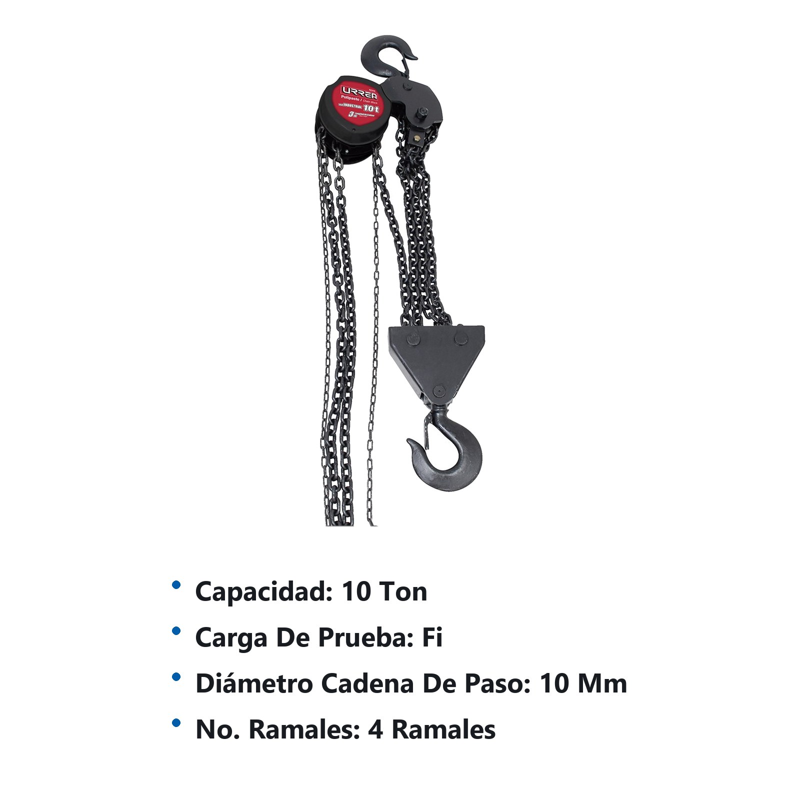 Polipasto manual 4 ramales, 10 ton, cadena 3 m Urrea - Imagen 2