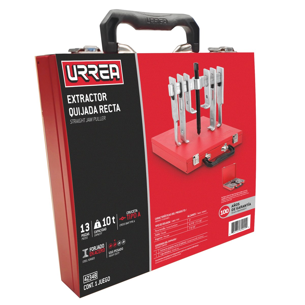 Extractor quijada recta tipo "A" 10 ton, 13 piezas en caja metálica Urrea - Imagen 2