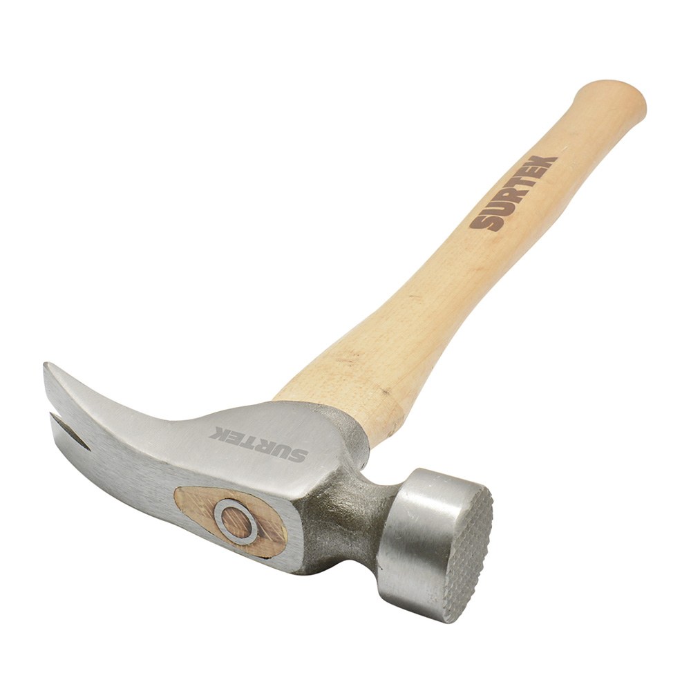 Martillo de uña recta con cabeza frasada tipo california con mango de madera de 16", 25 oz Surtek