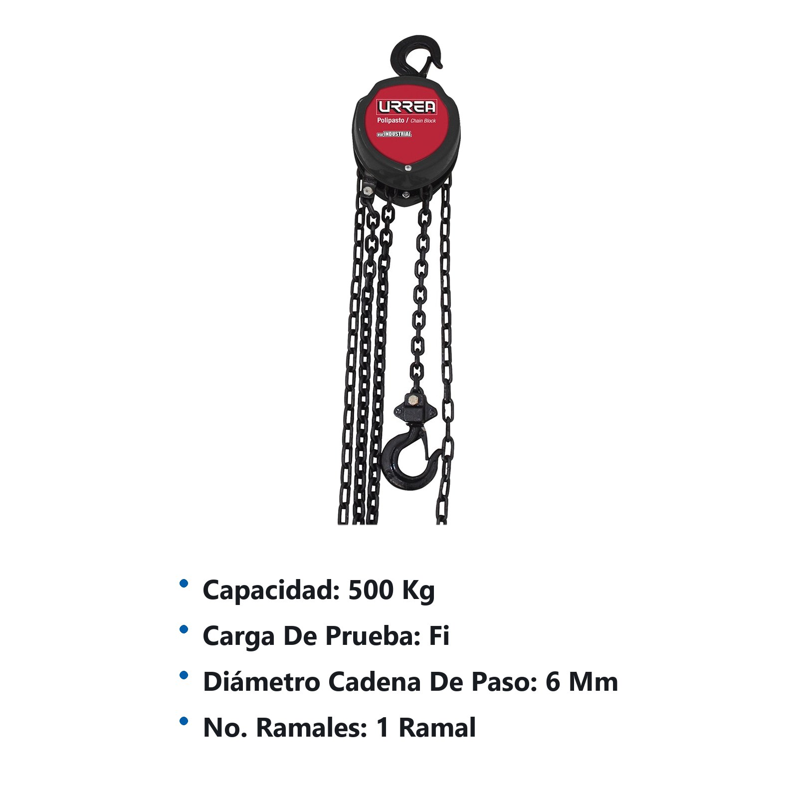 Polipasto manual 1 ramal, 0.5 ton, cadena 6 m Urrea - Imagen 2