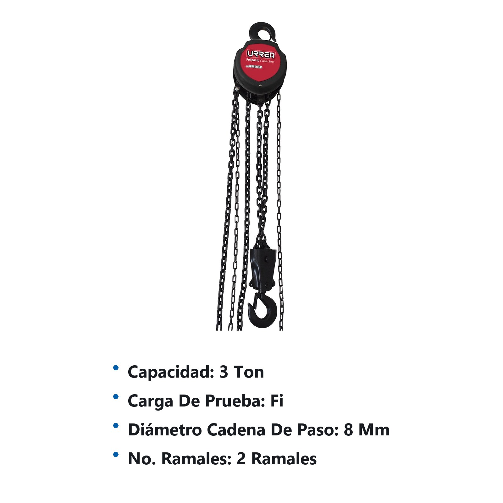 Polipasto manual 2 ramales, 3 ton, cadena 6 m Urrea - Imagen 2
