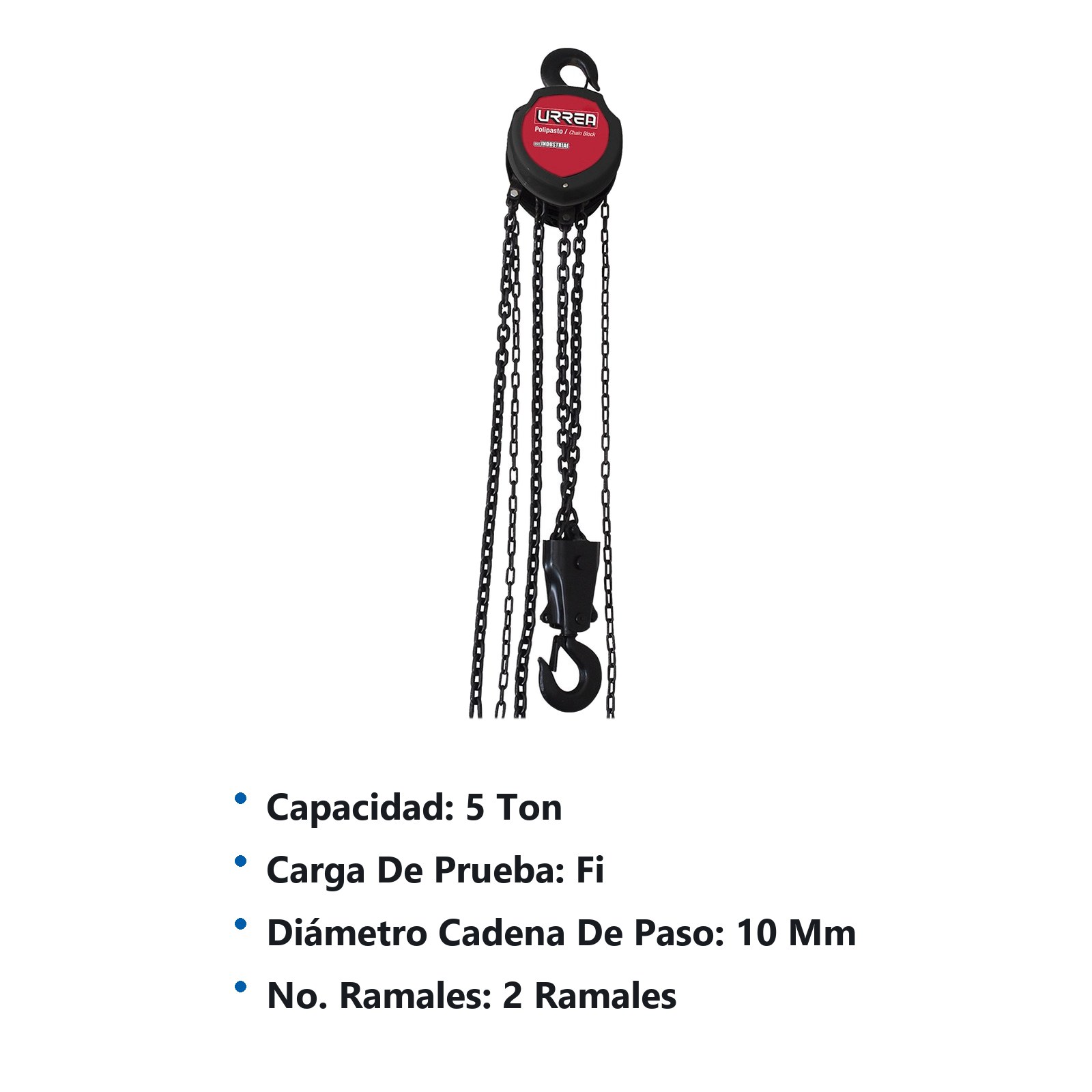 Polipasto manual 2 ramales, 5 ton, cadena 6 m Urrea - Imagen 2