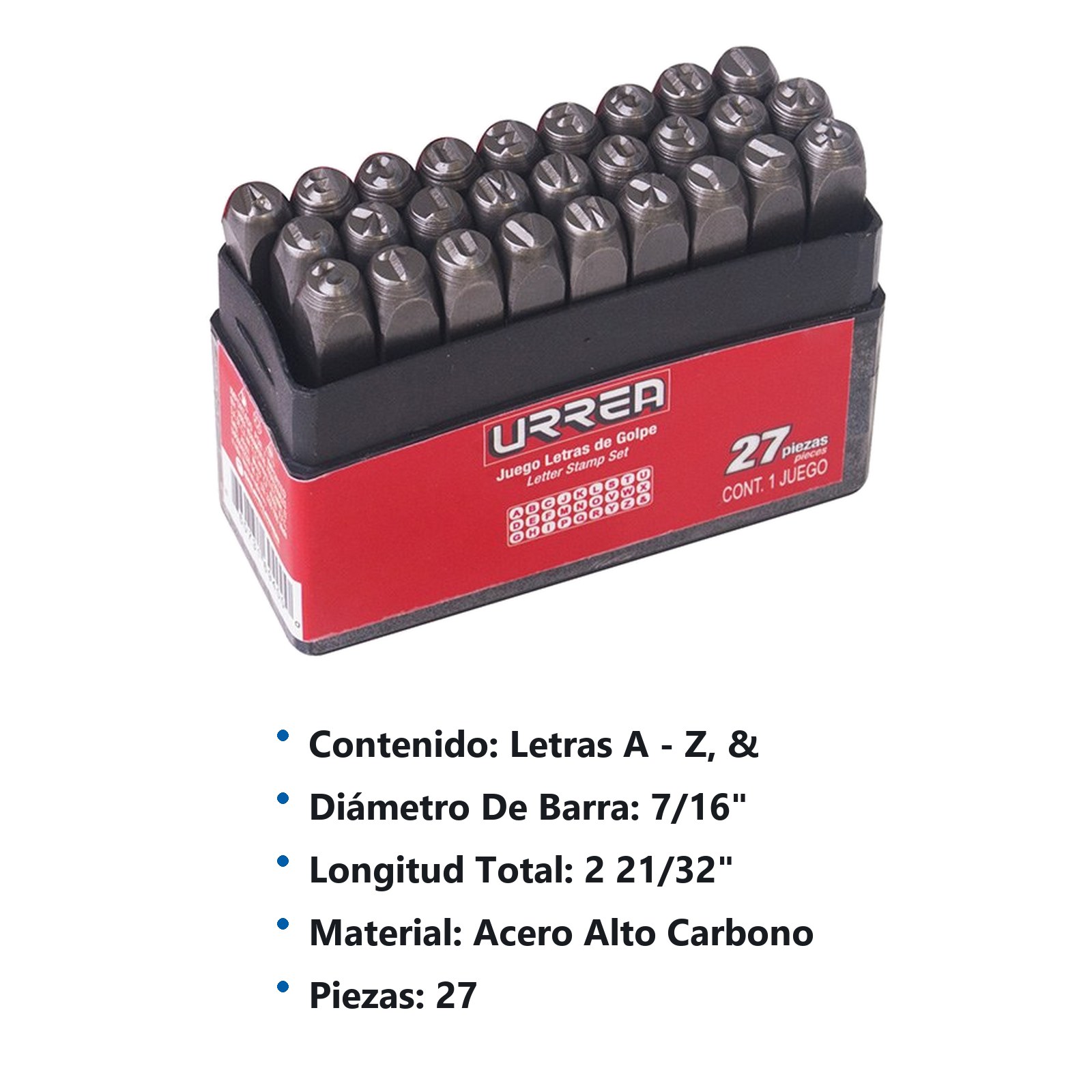 Juego de letras de la "A" a la "Z" de golpe 6 mm, 27 piezas Urrea - Imagen 2
