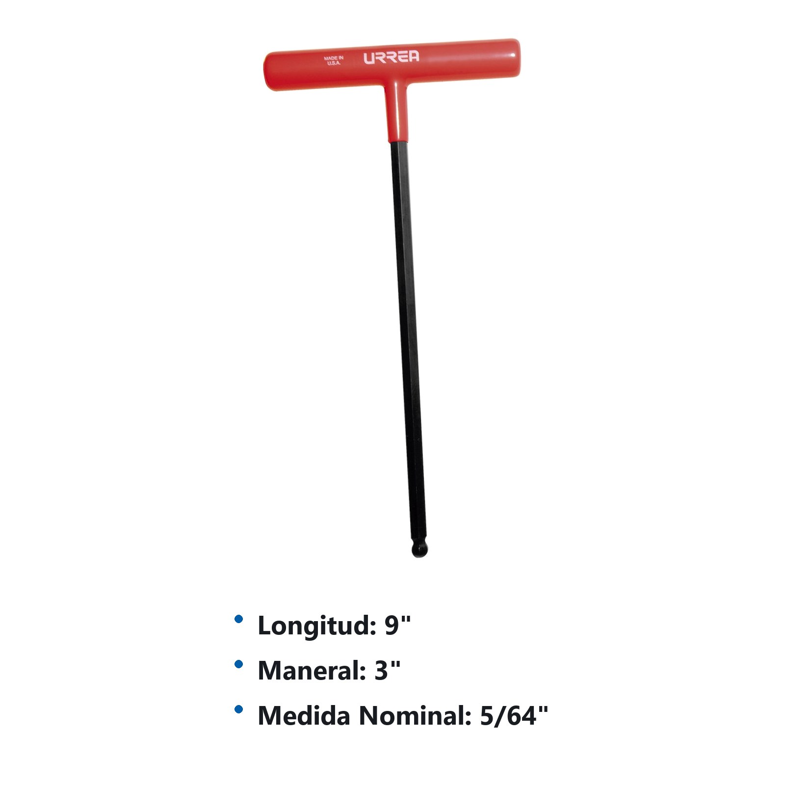Llave hexagonal larga tipo "T" punta de bola ergonómica en pulgadas, 5/64" Urrea - Imagen 3
