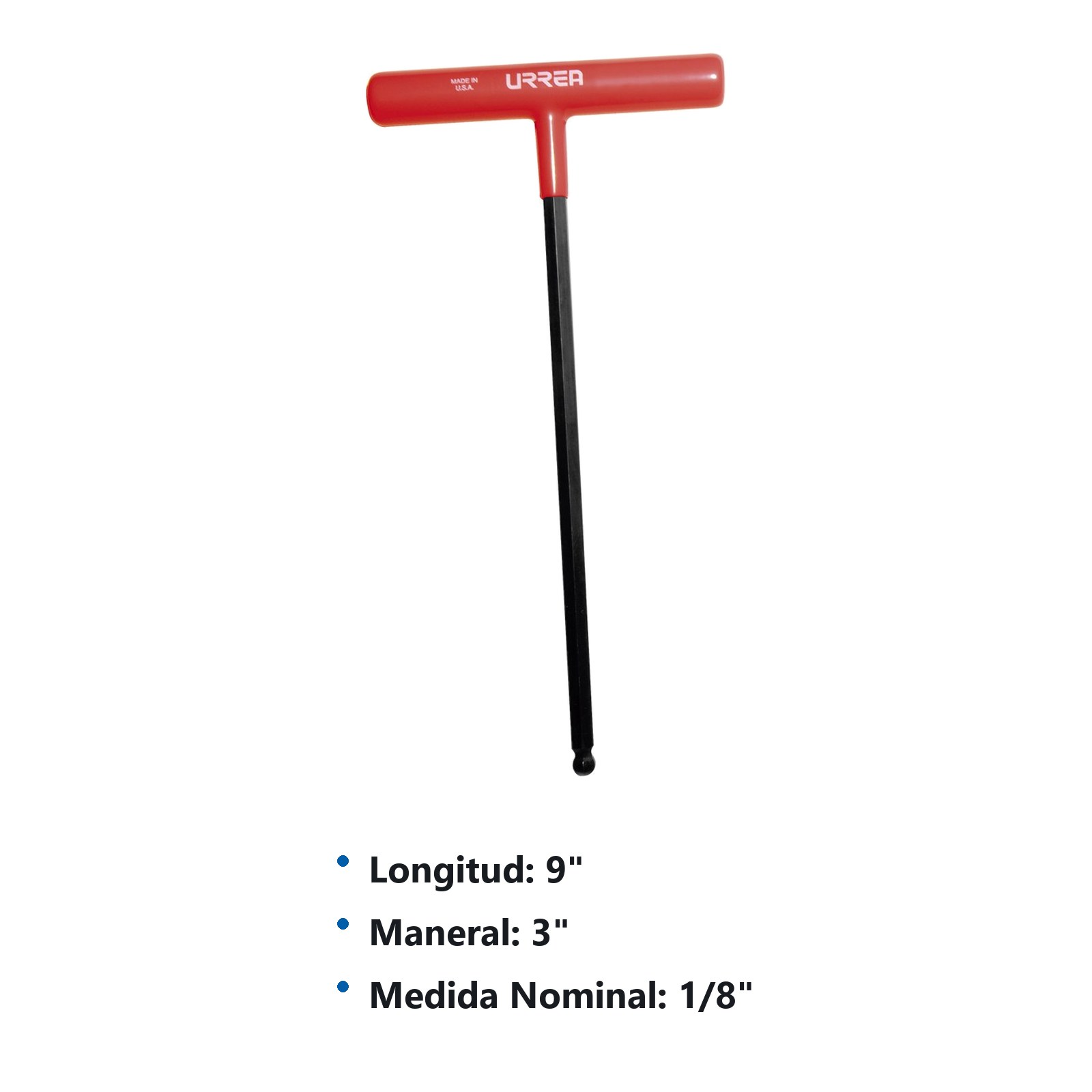 Llave hexagonal larga tipo "T" punta de bola ergonómica en pulgadas, 1/8" Urrea - Imagen 3