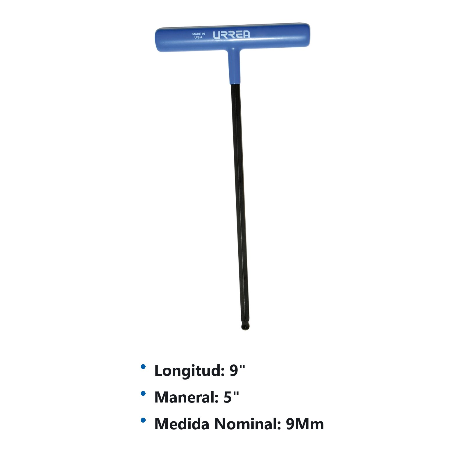 Llave hexagonal larga tipo "T" punta de bola ergonómica métrica, 9 mm Urrea - Imagen 3
