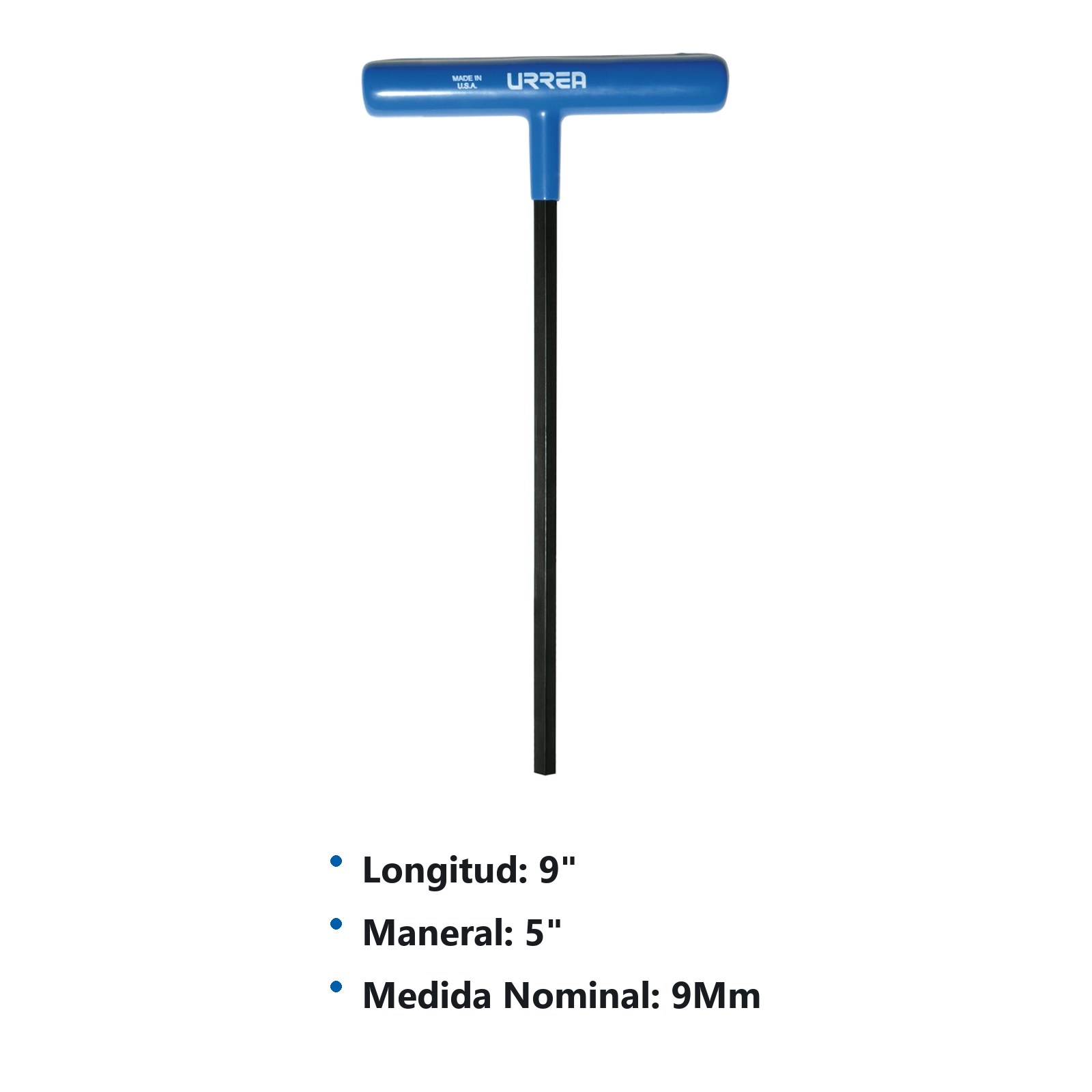 Llave hexagonal larga tipo "T" ergonómica métrica, 9 mm Urrea - Imagen 3