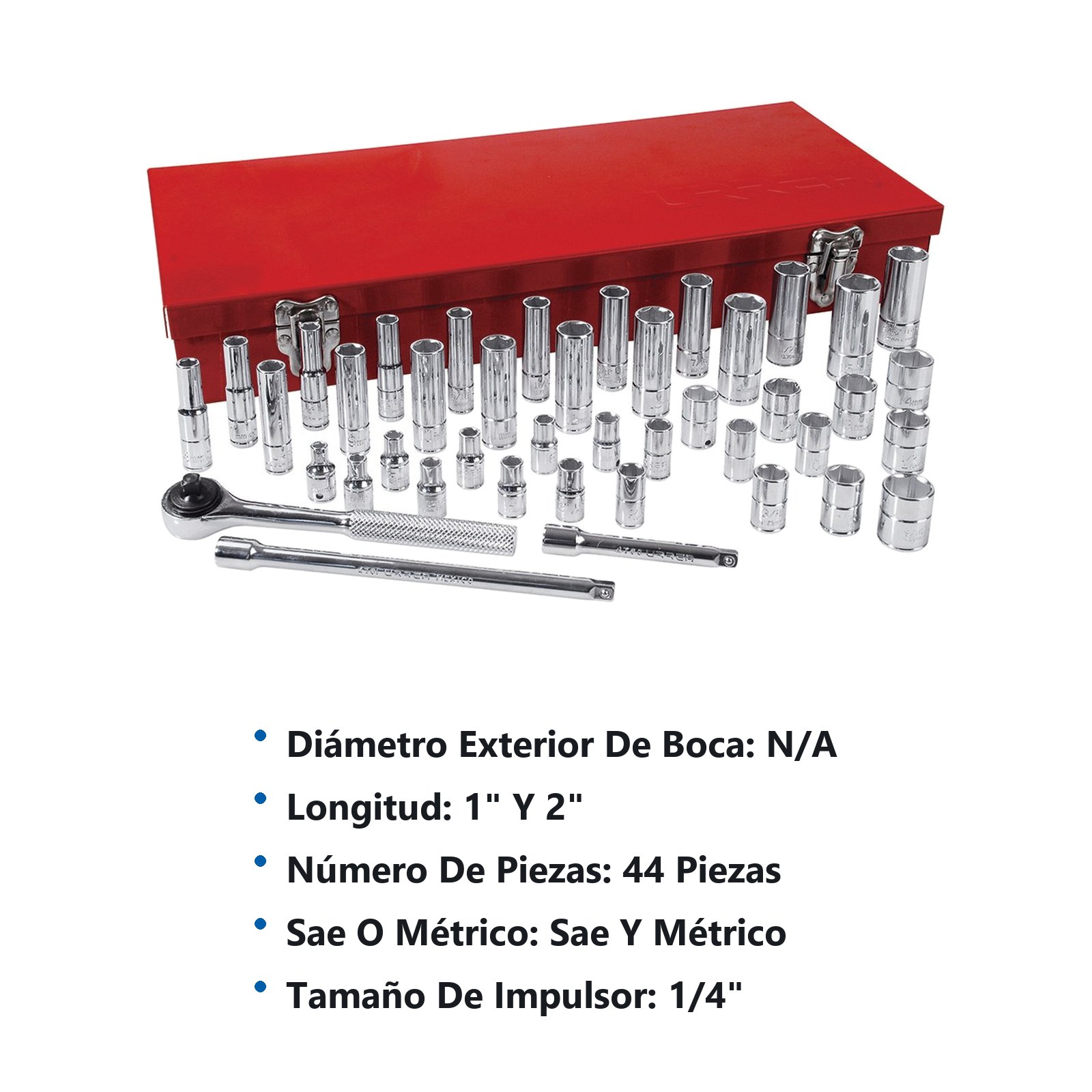 Juego de dados y accesorios cuadro de 1/4" combinado, 44 piezas Urrea - Imagen 3