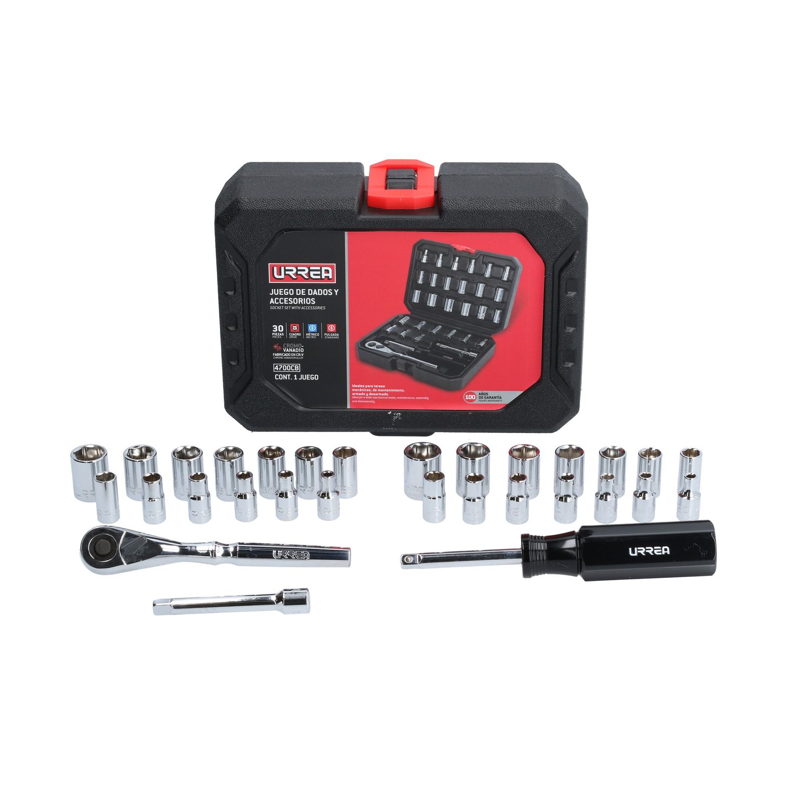 Juego de dados y accesorios cuadro de 1/4" combinado, 30 piezas Urrea - Imagen 3