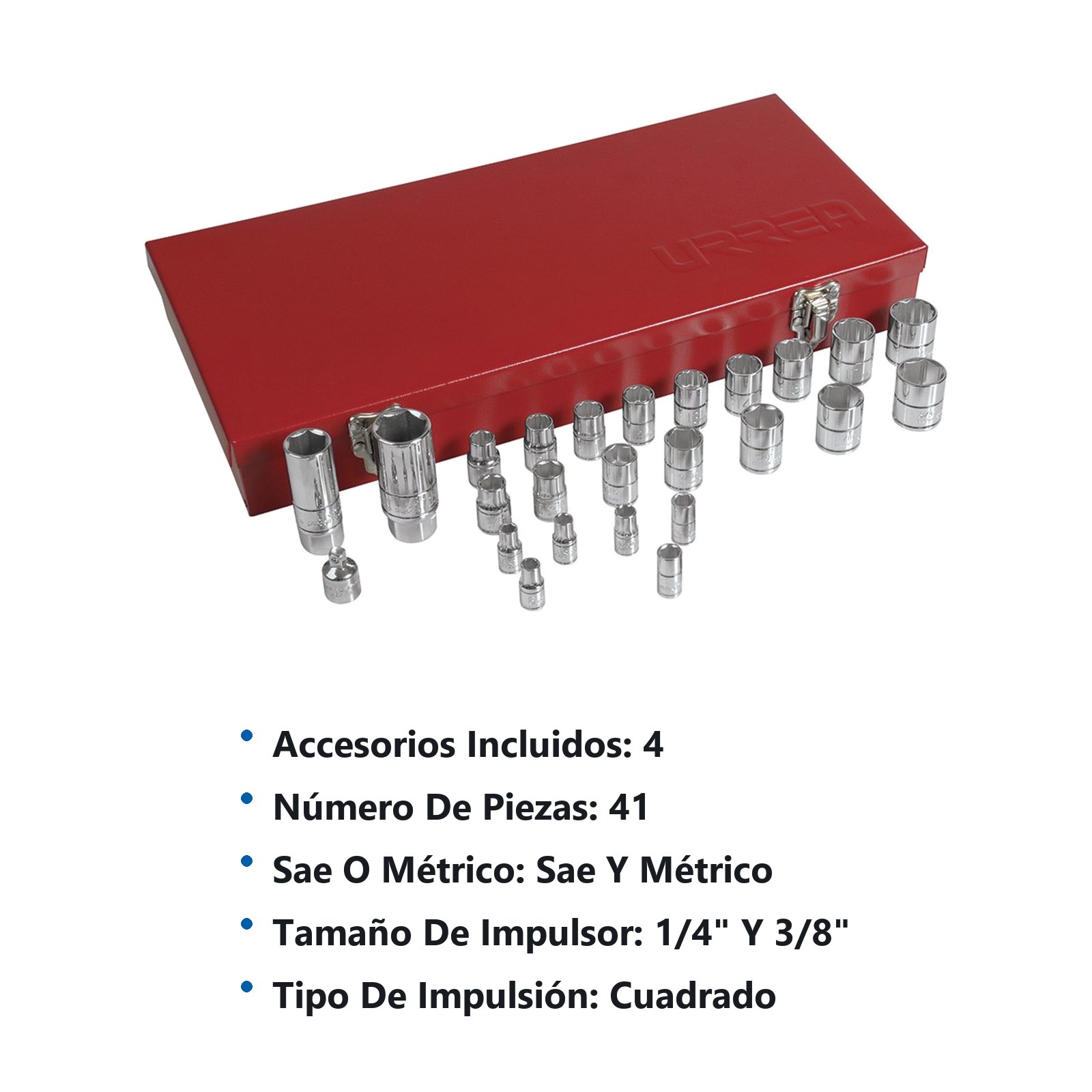 Juego de dados y accesorios cuadro de 1/4" y 3/8" combinado, 41 piezas Urrea - Imagen 3