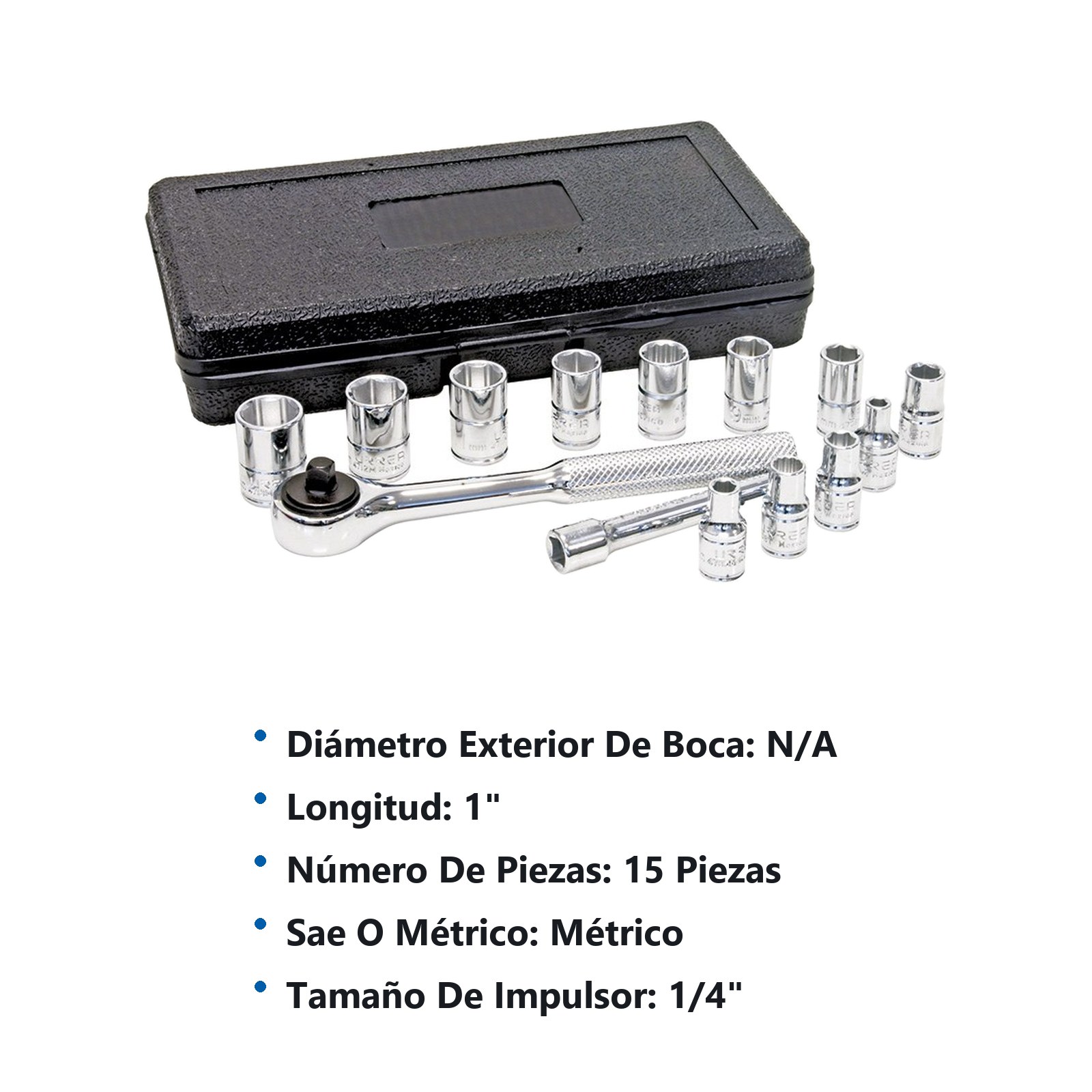 Juego de dados y accesorios cuadro de 1/4" combinado, 15 piezas Urrea - Imagen 3