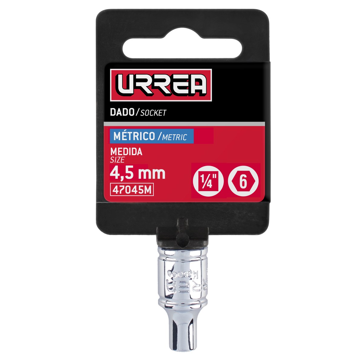 Dado cuadro de 1/4", 6 puntas, métrico, 4.5 mm Urrea - Imagen 3