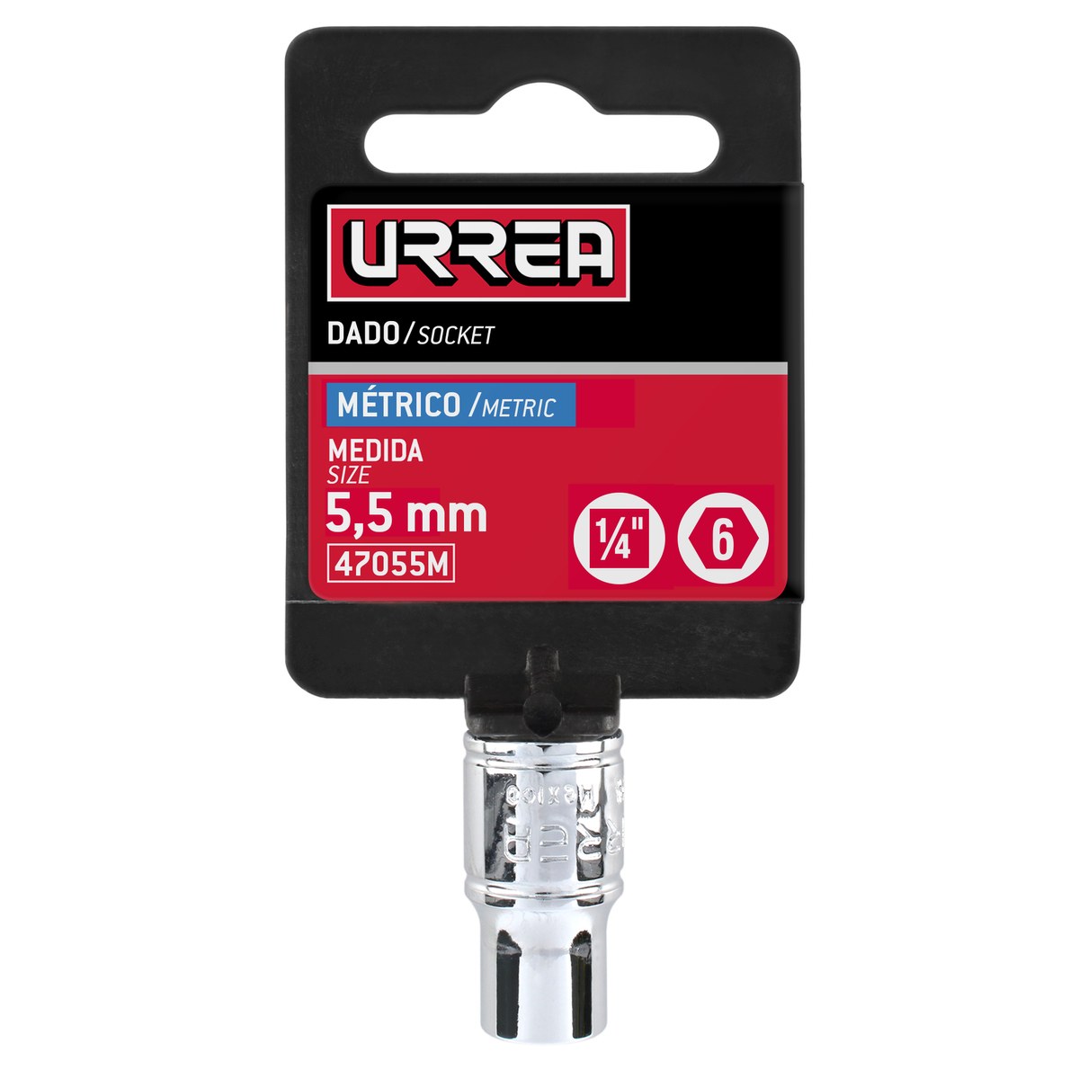 Dado cuadro de 1/4", 6 puntas, métrico, 5.5 mm Urrea - Imagen 3