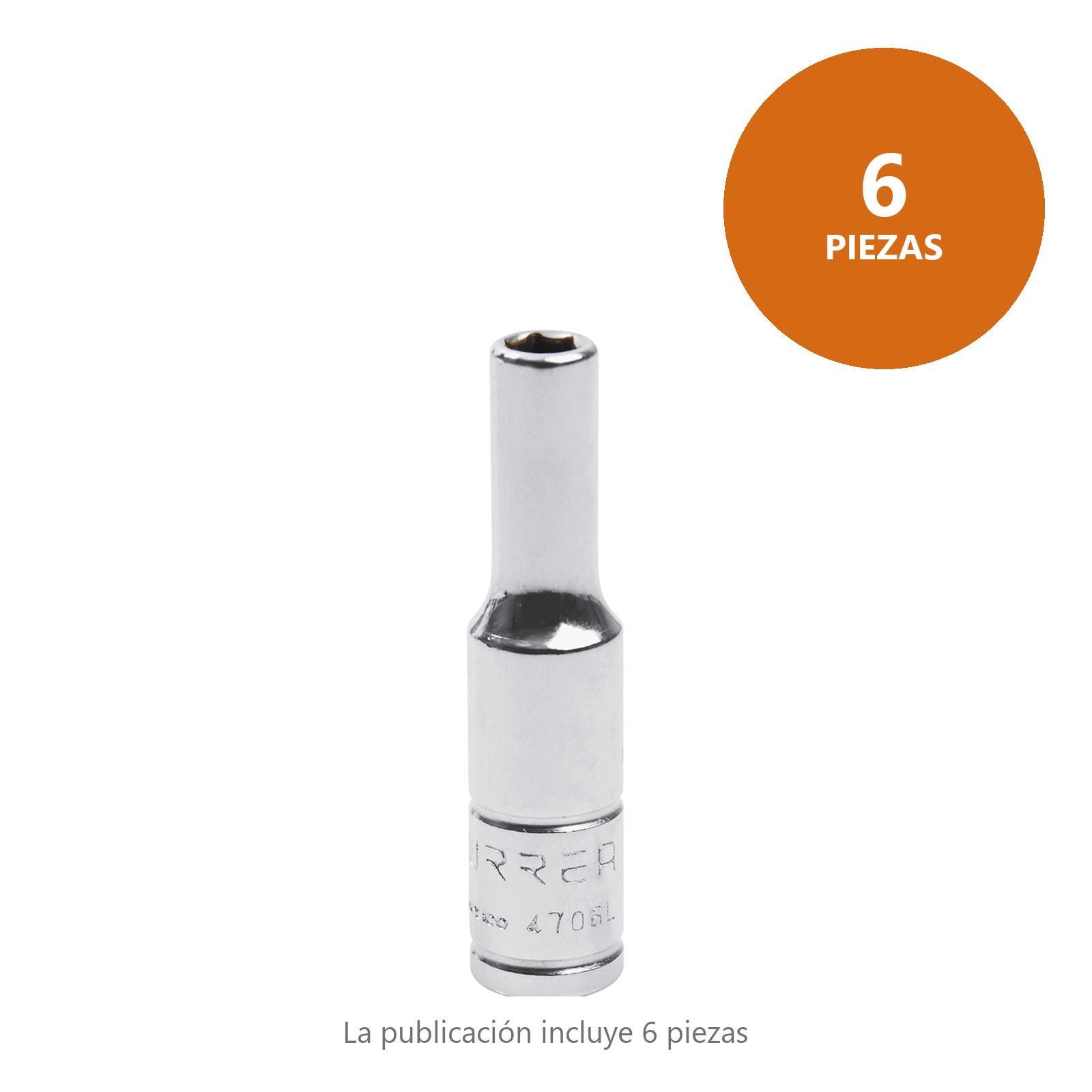 Dado largo cuadro de 1/4", 6 puntas, en pulgadas, 3/16" Urrea - Imagen 4