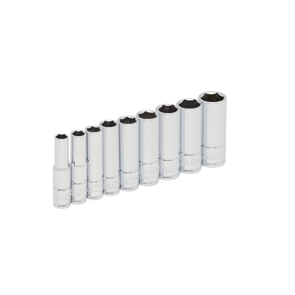 Juego de dados largos cuadro de 1/4", 6 puntas, métricos, 9 piezas Urrea