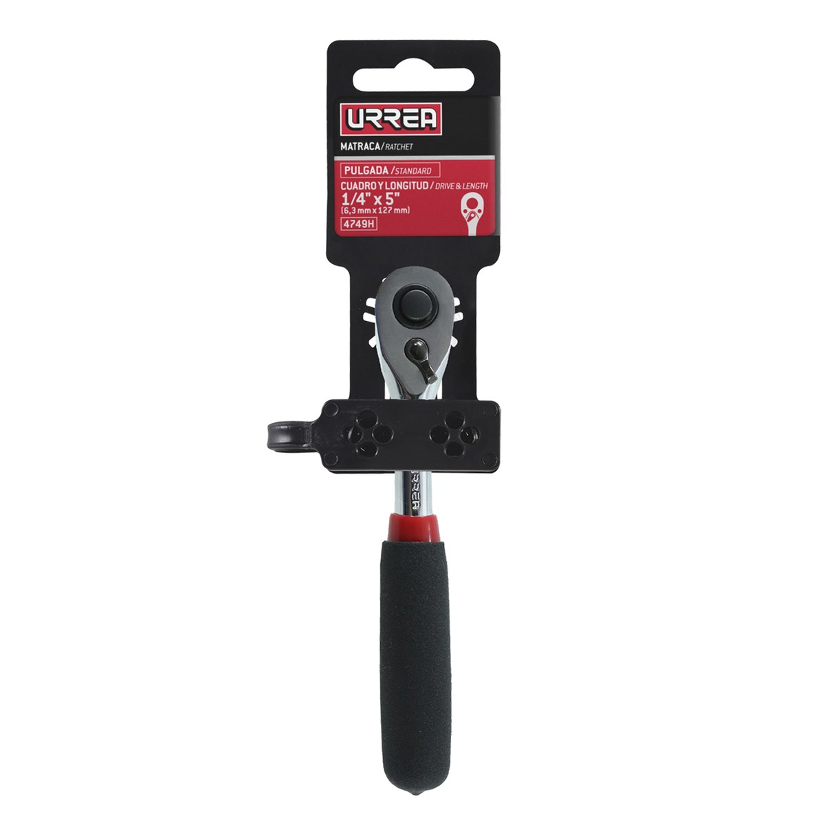 Matraca reversible con mango rubber grip, quick release, para dado cuadro de 1/4" Urrea - Imagen 2