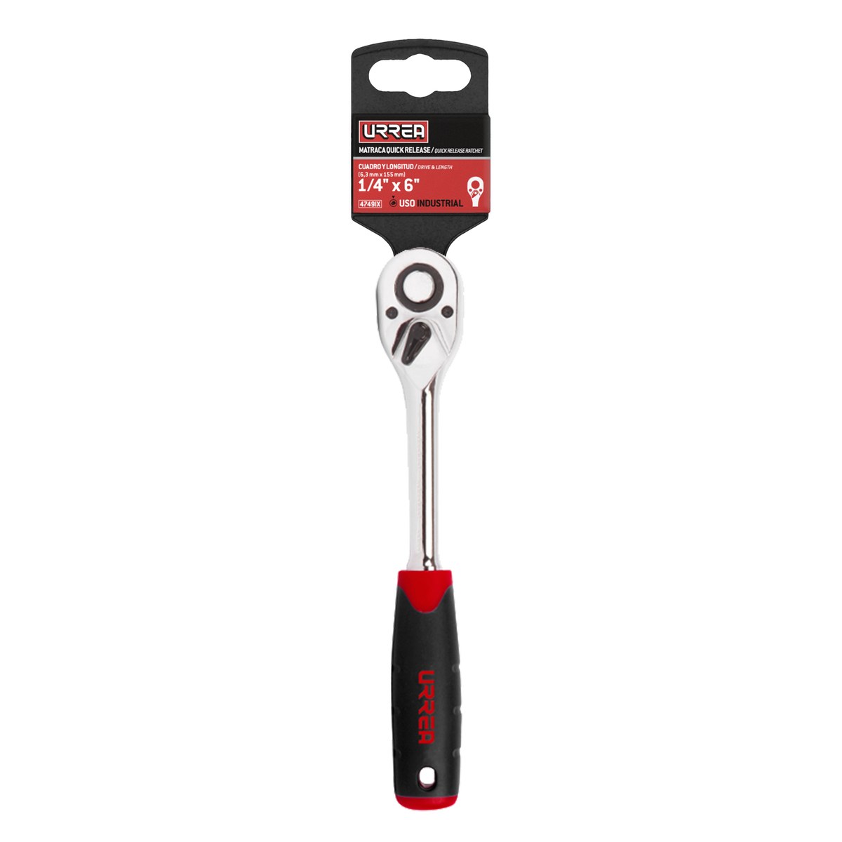 Matraca reversible con mango bimaterial, quick release, para dado cuadro de 1/4" Urrea - Imagen 2