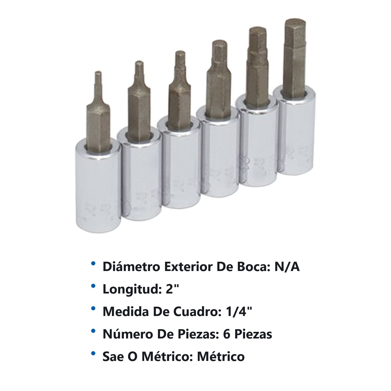 Juego de dados con punta hexagonal cuadro de 1/4", métricos,  6 piezas Urrea - Imagen 2