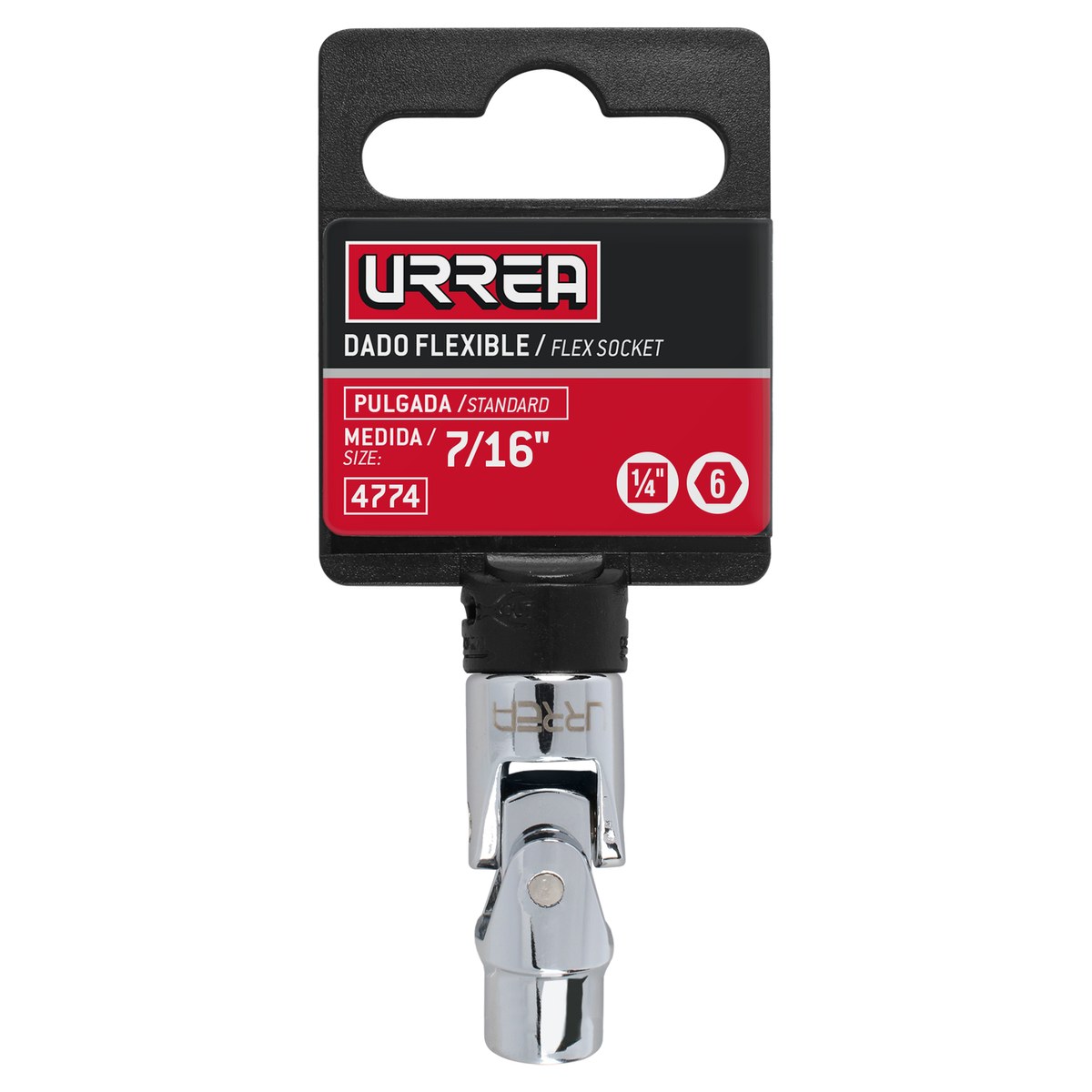 Dado flexible cuadro de 1/4", 6 puntas, en pulgadas, 7/16" Urrea - Imagen 2