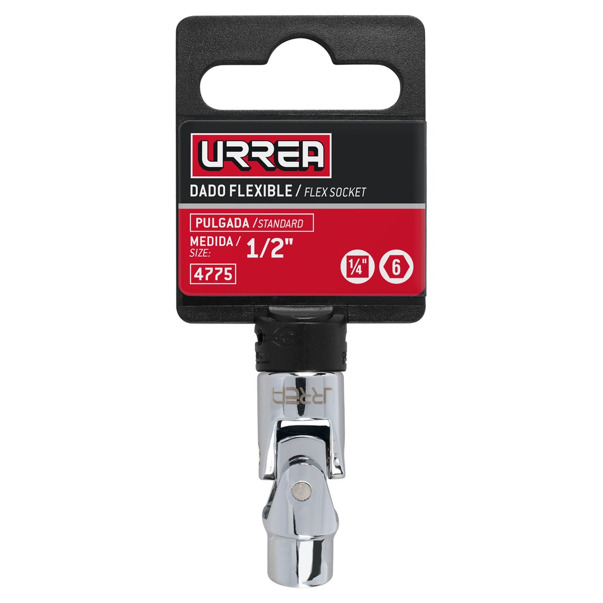 Dado flexible cuadro de 1/4", 6 puntas, en pulgadas, 1/2" Urrea - Imagen 2