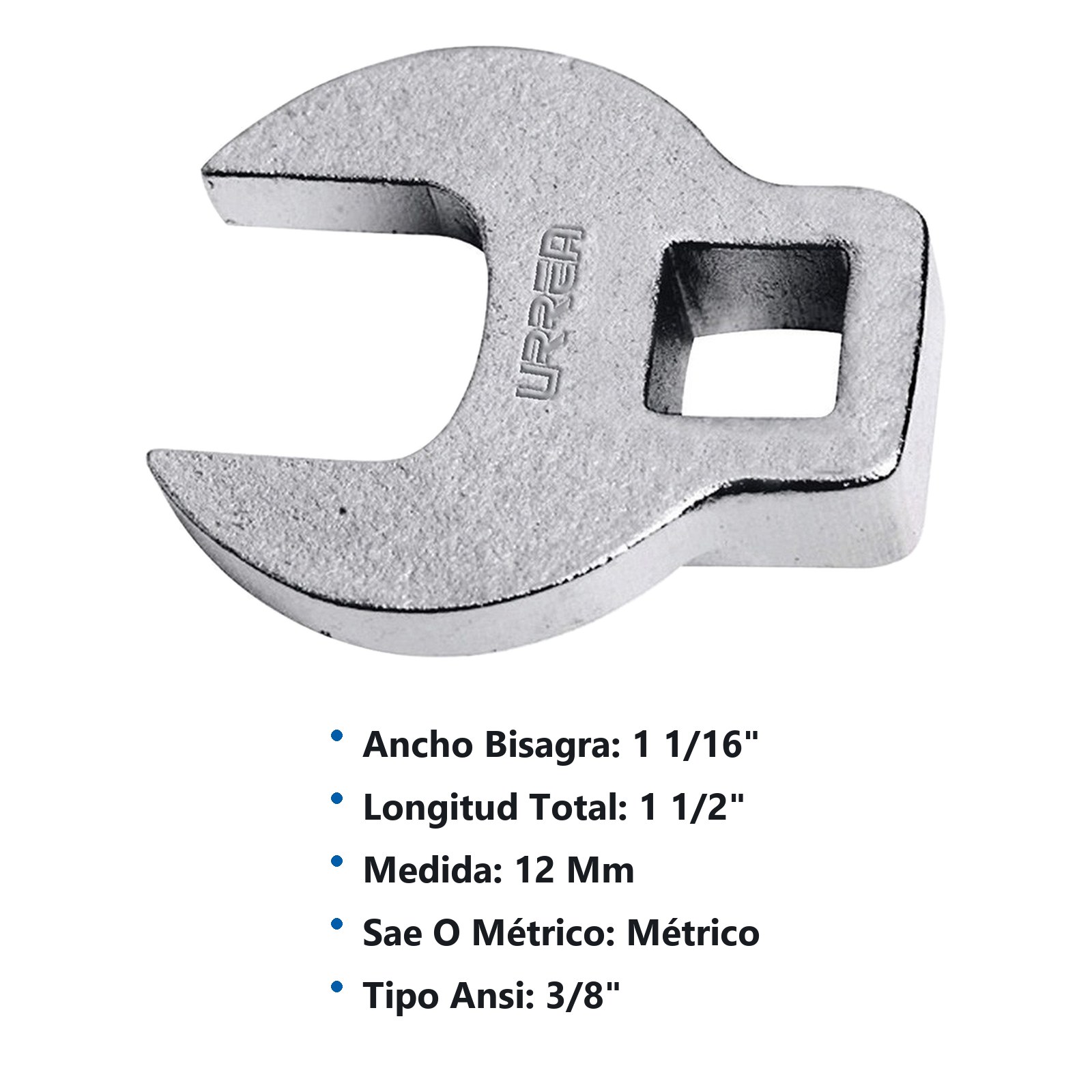 Llave pata de cuervo cuadro de 3/8", métrica, 12 mm Urrea - Imagen 3