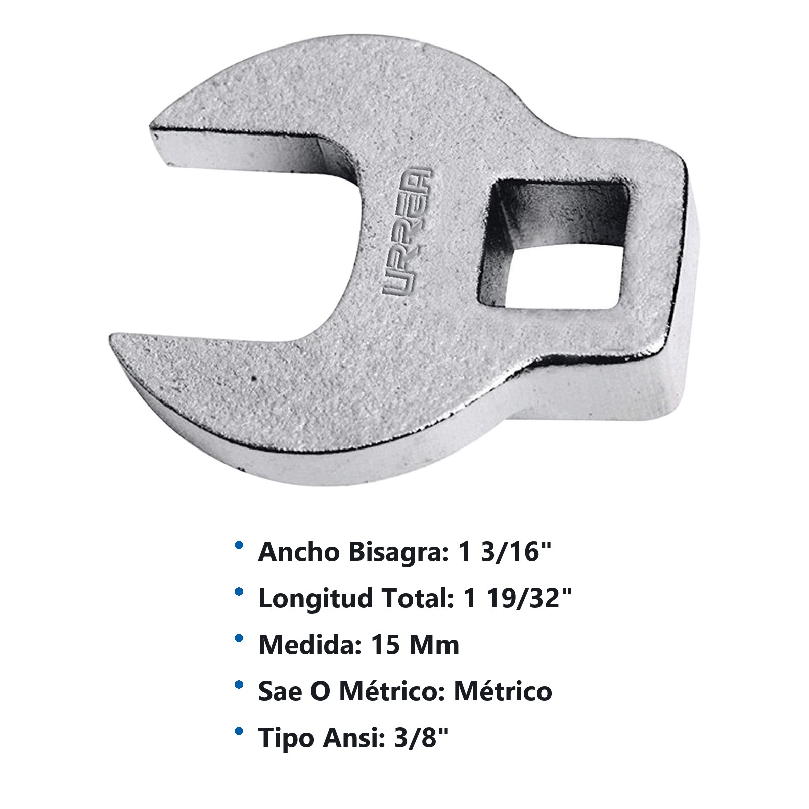 Llave pata de cuervo cuadro de 3/8", métrica, 15 mm Urrea - Imagen 3