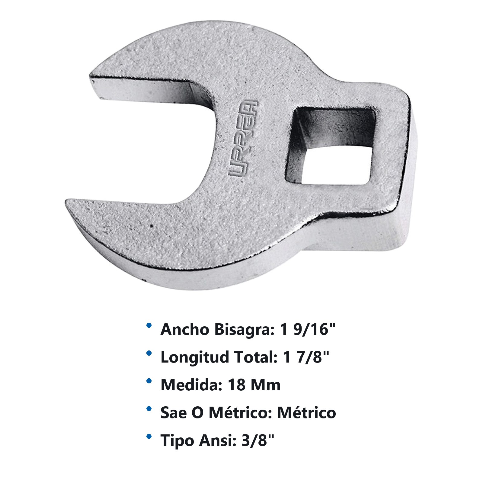 Llave pata de cuervo cuadro de 3/8", métrica, 18 mm Urrea - Imagen 3