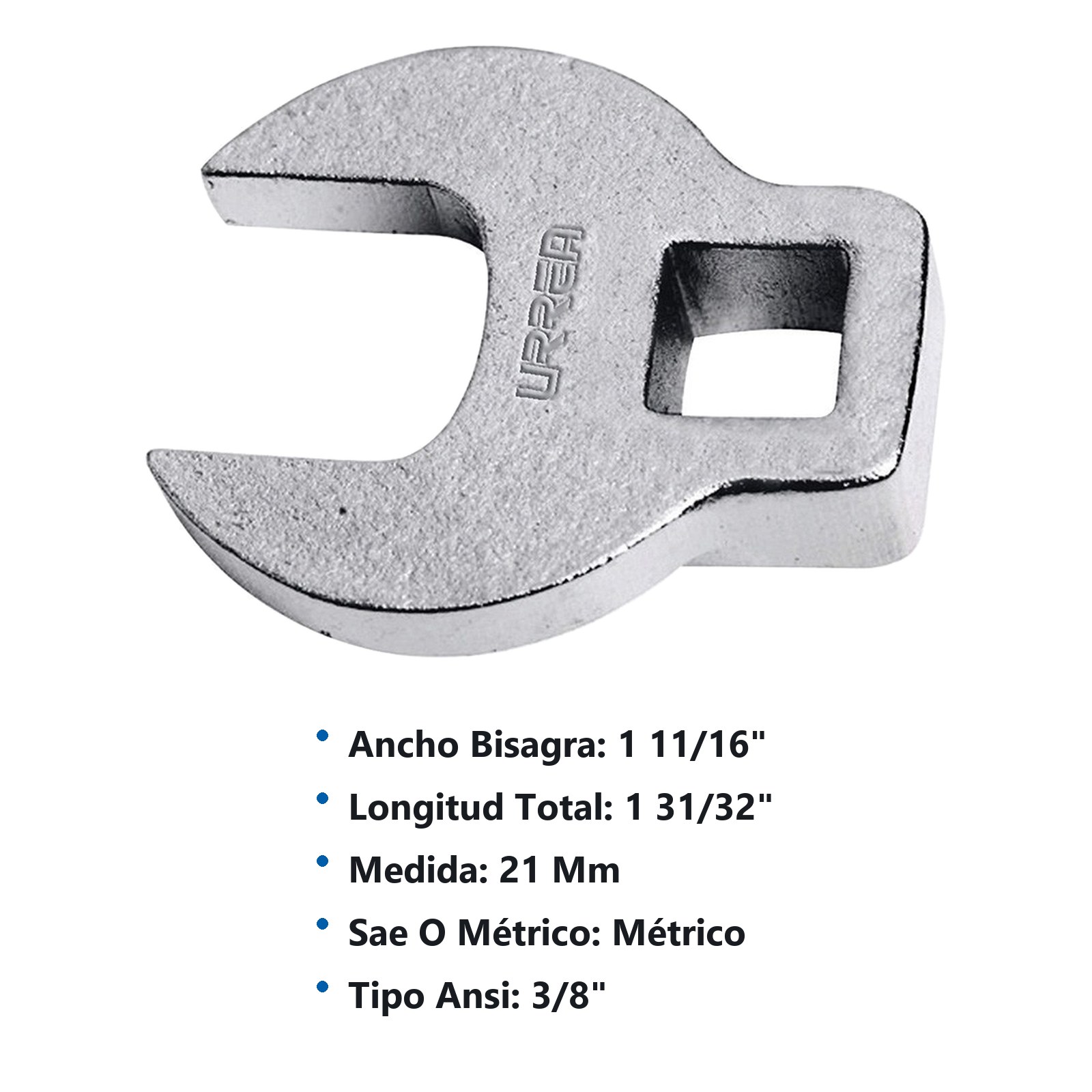 Llave pata de cuervo cuadro de 3/8", métrica, 21 mm Urrea - Imagen 3