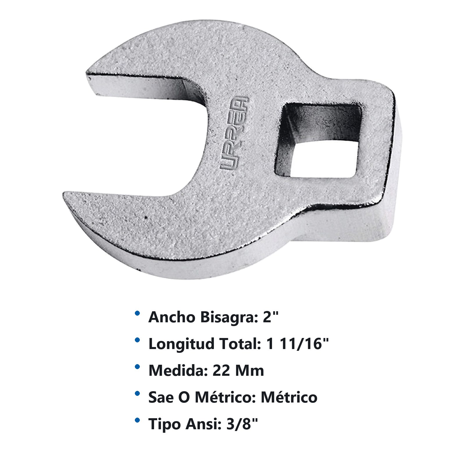 Llave pata de cuervo cuadro de 3/8", métrica, 22 mm Urrea - Imagen 3