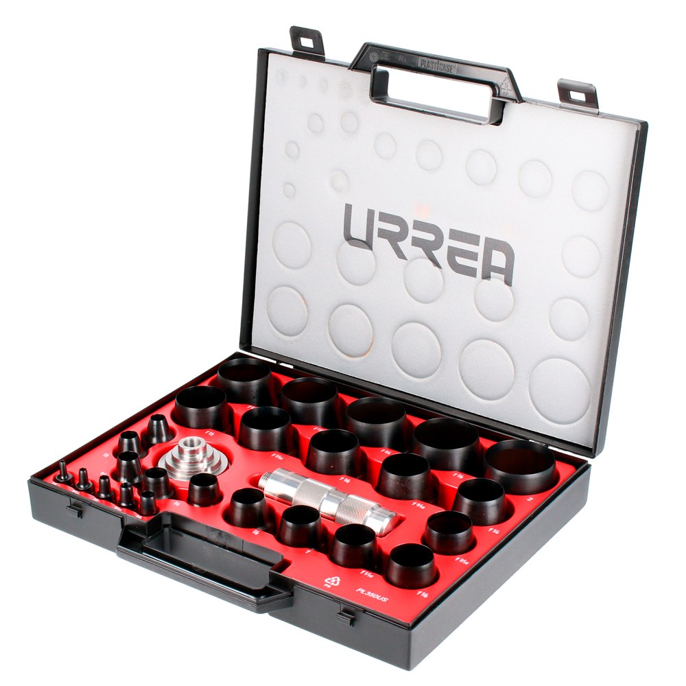 Juego de sacabocados con mango adaptador ergonónico de 1/8" a 2", 27 piezas Urrea