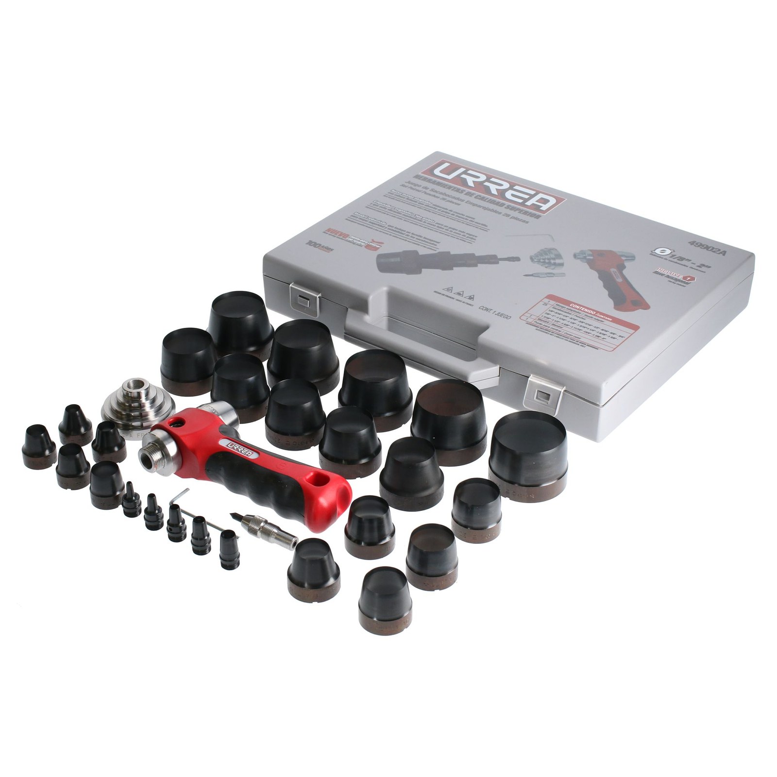 Juego de sacabocados con mango adaptador ergonónico de 1/8" a 2", 28 piezas Urrea - Imagen 2