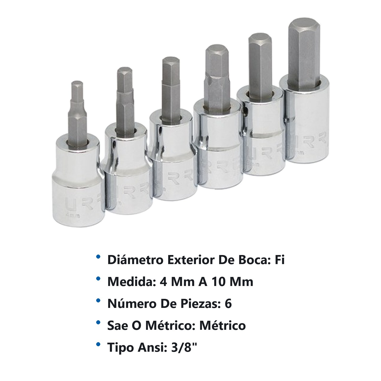 Juego de dados punta hexagonal cuadro de 3/8", métricos, 6 piezas Urrea - Imagen 3