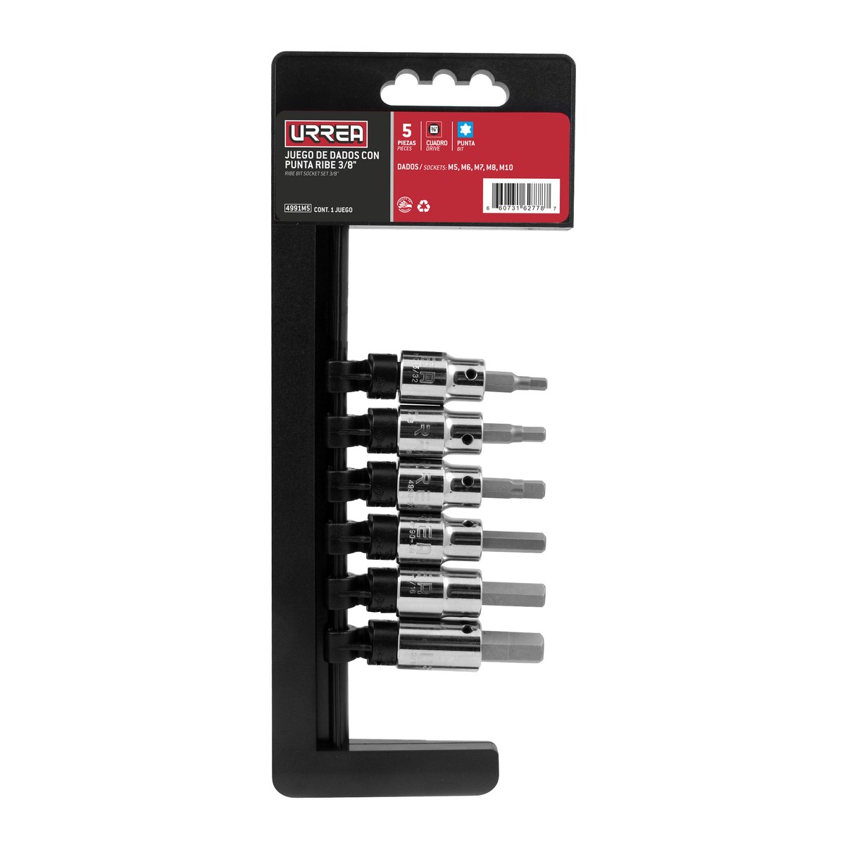 Juego de dados con punta ribe cuadro de 3/8", 5 piezas Urrea - Imagen 2