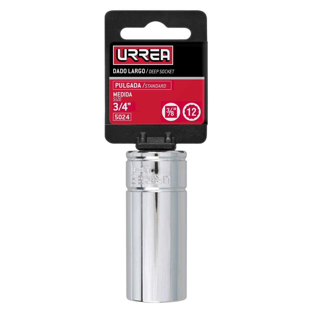 Dado largo cuadro de 3/8", 12 puntas, en pulgadas, 3/4" Urrea - Imagen 3
