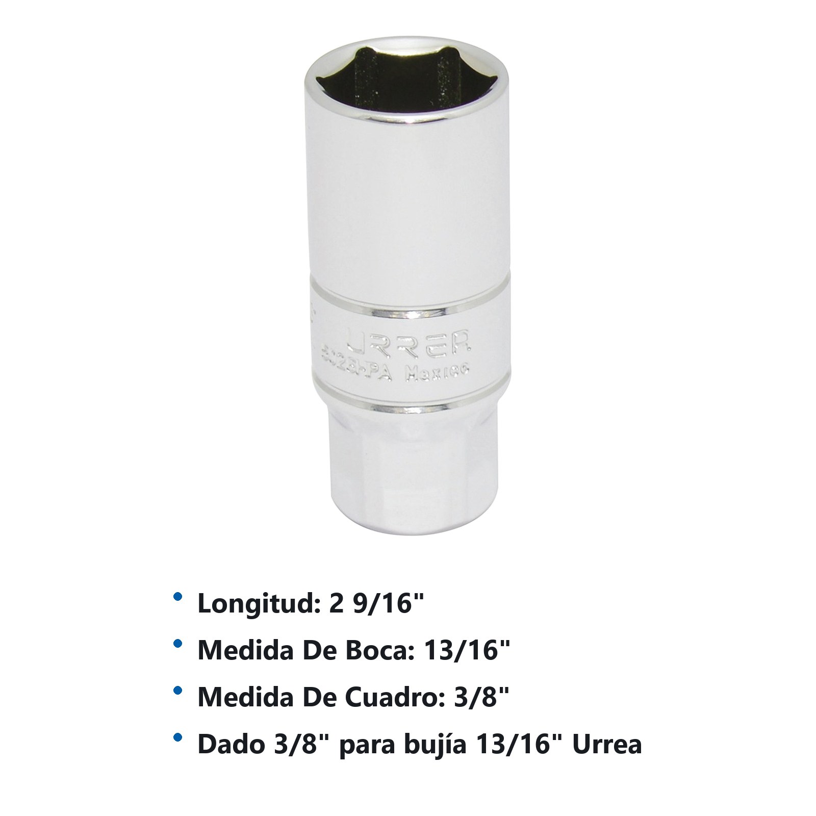 Dado para bujía con neopreno cuadro de 3/8", 13/16" en pulgadas Urrea - Imagen 2