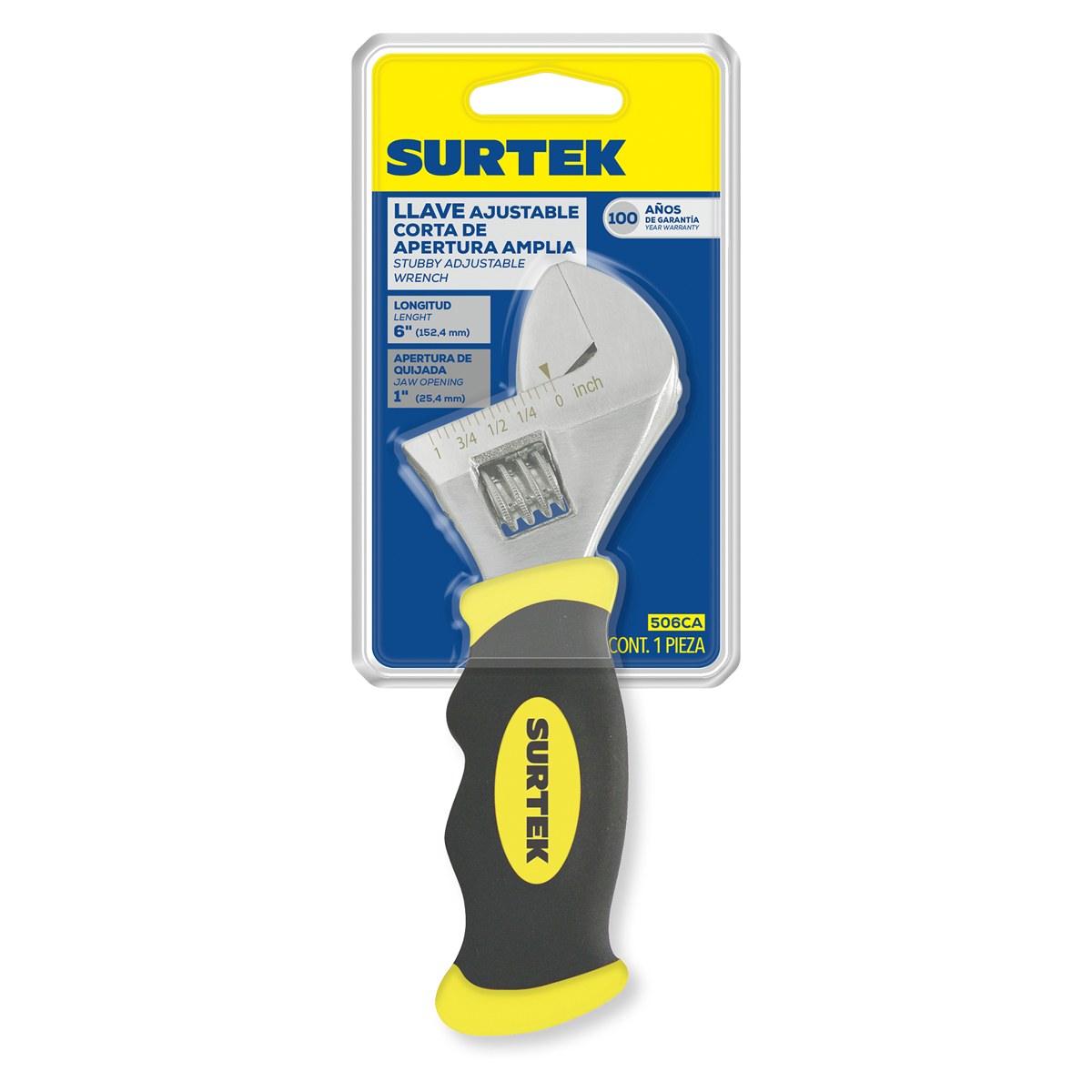 Llave ajustable cromada corta con mango Rubber grip 6" Surtek - Imagen 2