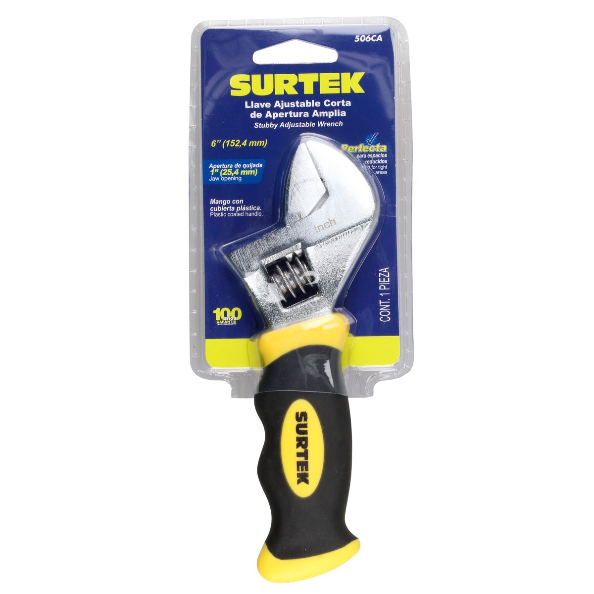 Llave ajustable cromada corta con mango Rubber grip 6" Surtek - Imagen 3