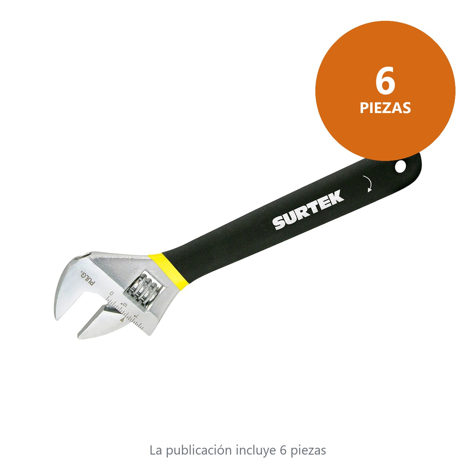 Llave ajustable cromada con mango Rubber grip de plastisol 6" Surtek - Imagen 2