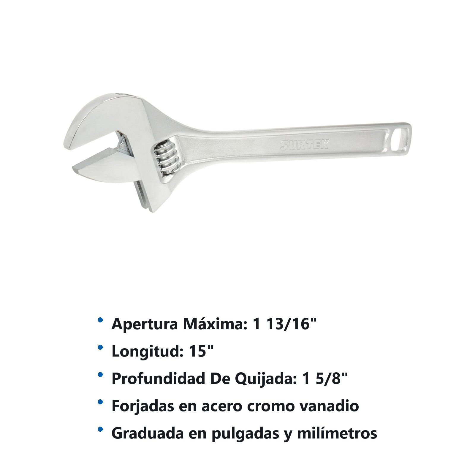 Llave ajustable cromada 15" Surtek - Imagen 2