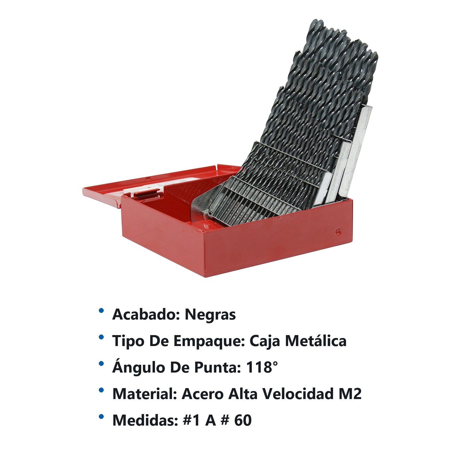 Juego de brocas negras numéricas de acero de alta velocidad zanco recto, 60 piezas Urrea - Imagen 2