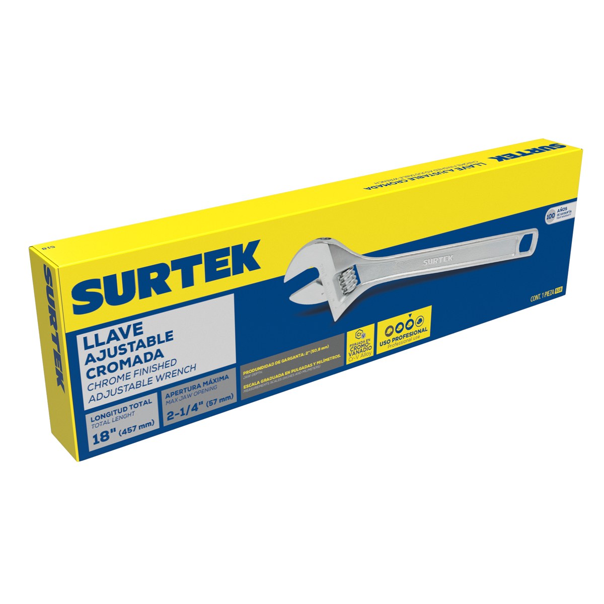 Llave ajustable cromada 18" Surtek - Imagen 2