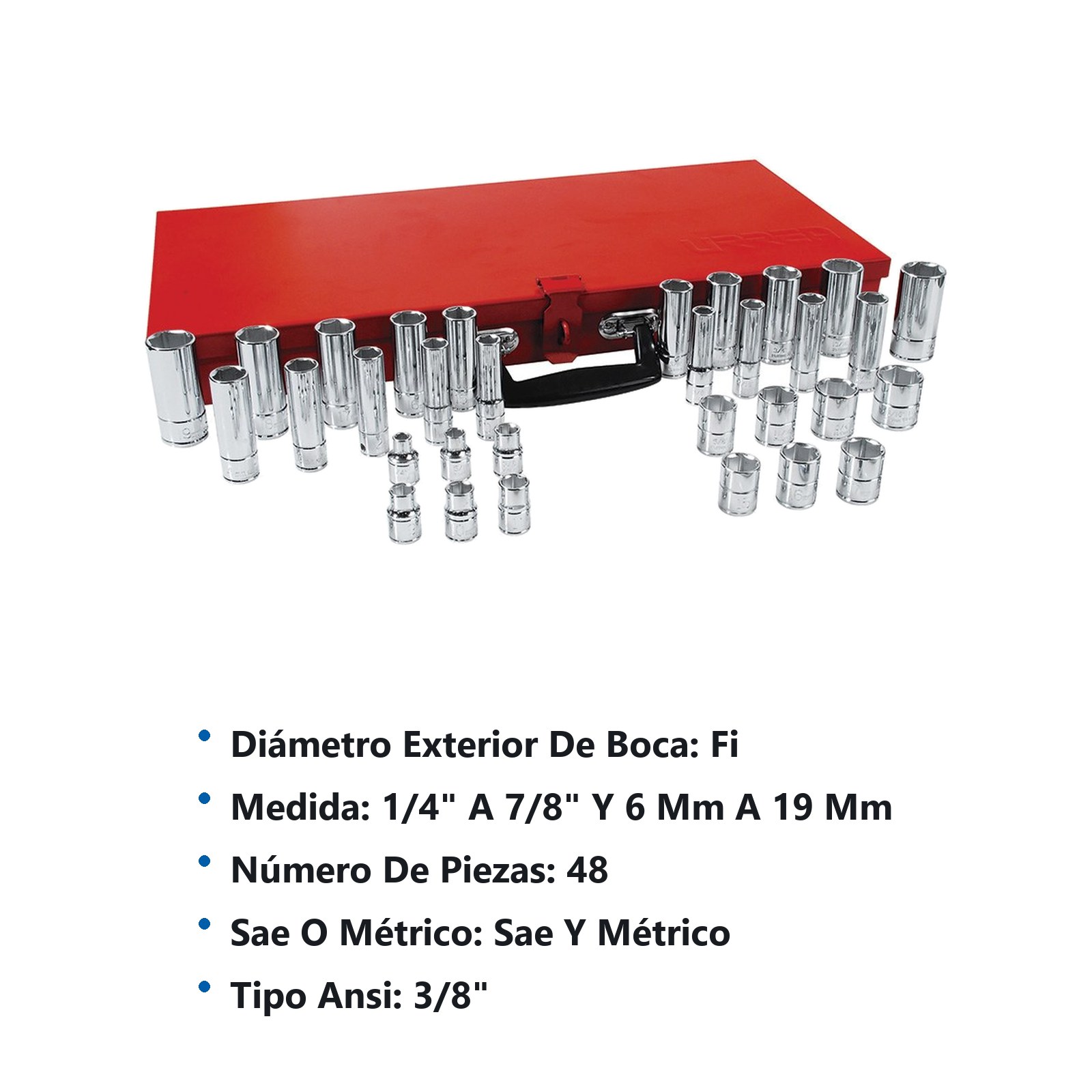Juego de dados y accesorios cuadro de 3/8" combinado, 48 piezas Urrea - Imagen 3