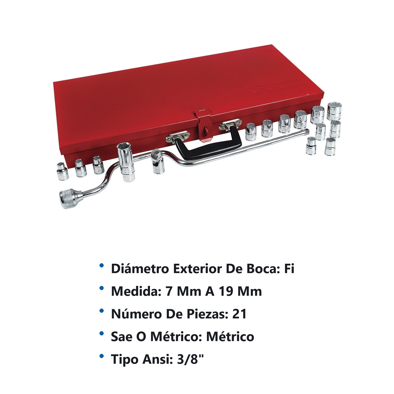 Juego de dados y accesorios cuadro de 3/8" métrico, 21 piezas Urrea - Imagen 3